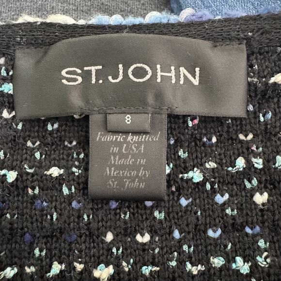 St John Skirt Womens 8 Blue Black Tweed Boucle Knit Wool Blend Classic Stretch - Picture 3 of 14